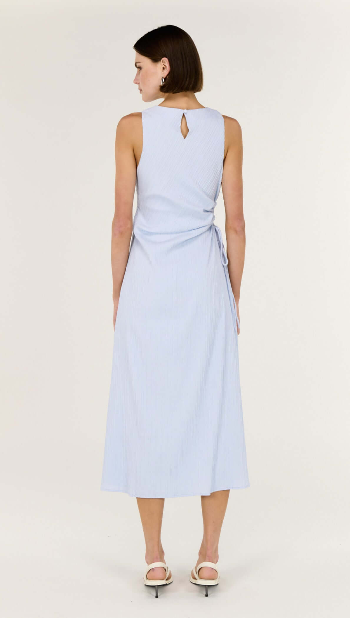 Baby Blue Cotton Textured Cut Out Midi Dress