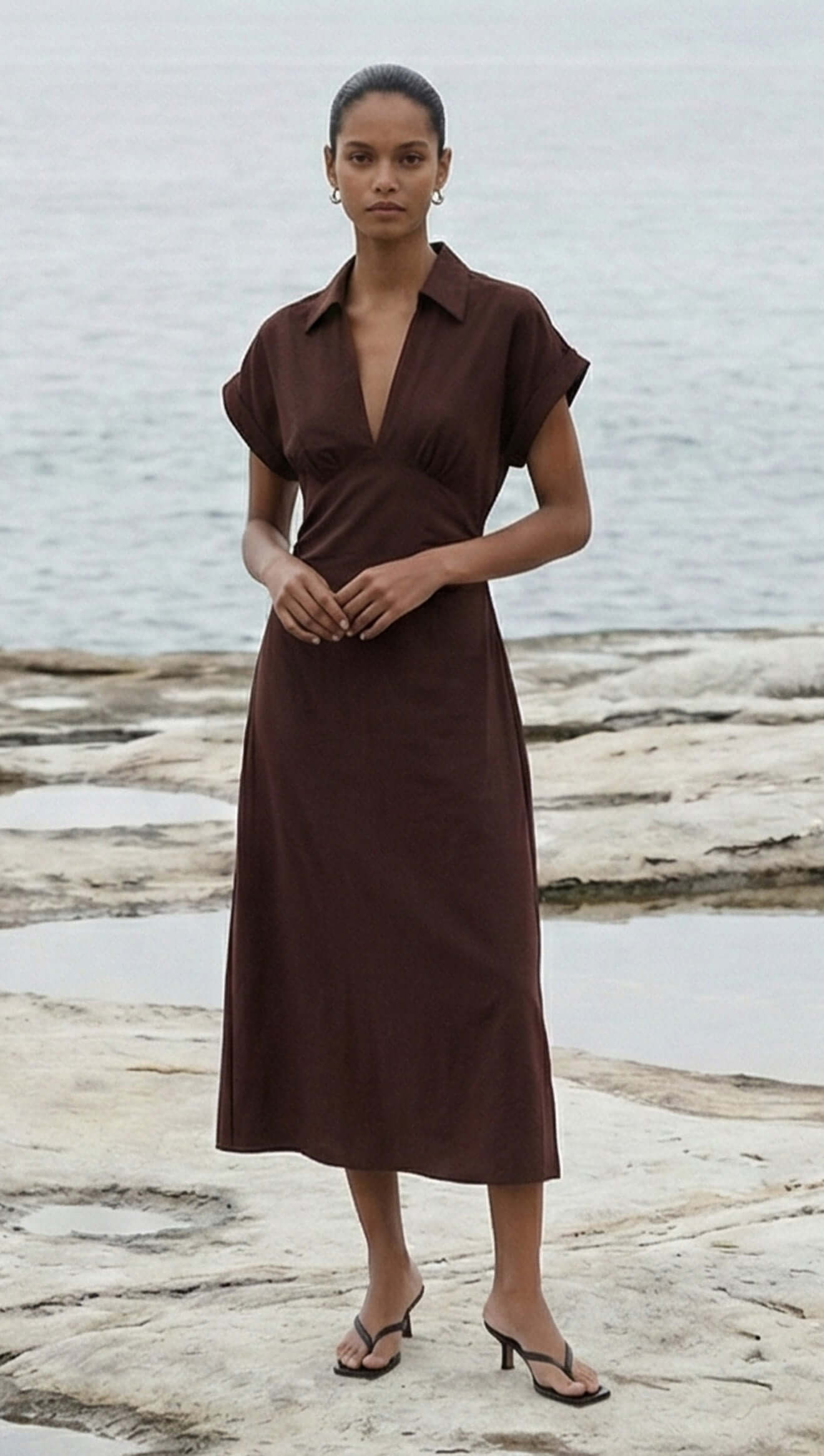 chocolate linen dress Blend Collared Midi for Effortless Style unicorn gown SEQUIN BODYCON MINI DRESS 15% linen) that brings Size:40W | 34-36L