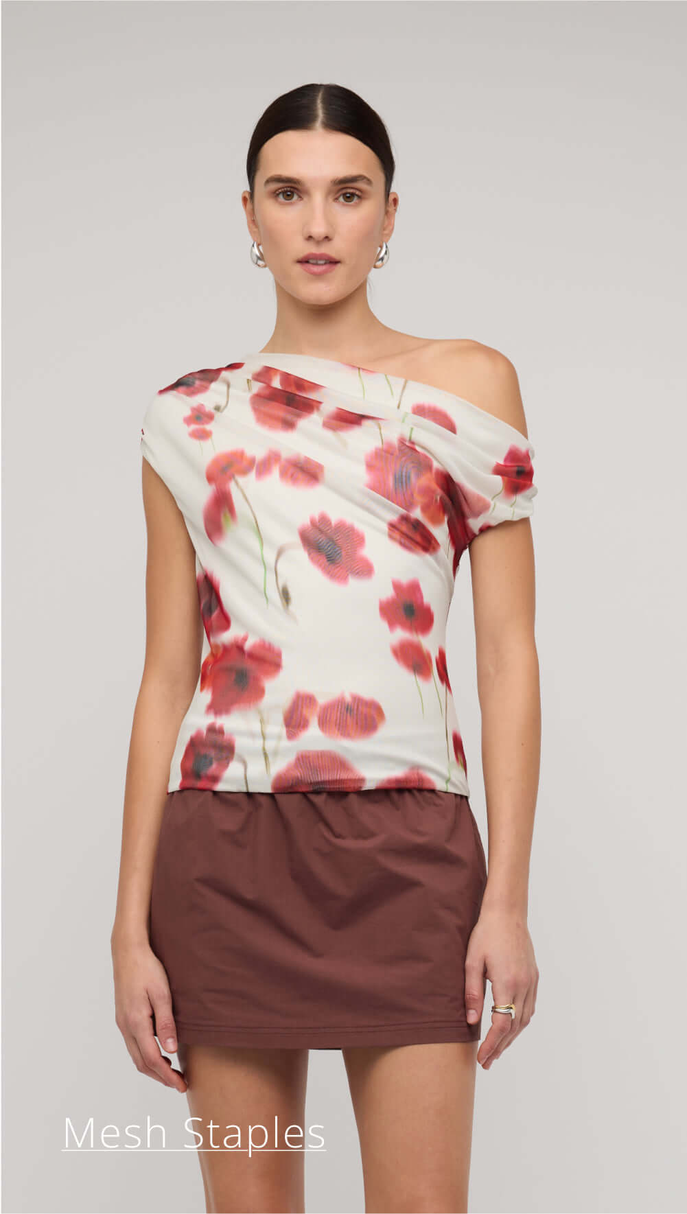 Staple The Label - Spring Collection - Tops - Lumi Red and white mesh off shoulder top