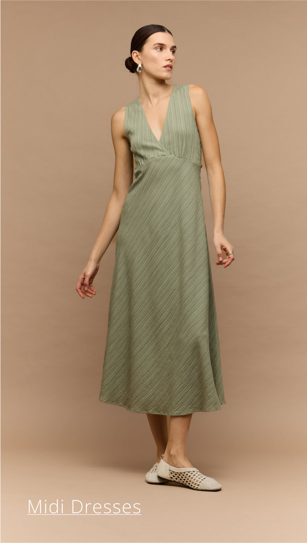 sage green bias cut midi dress