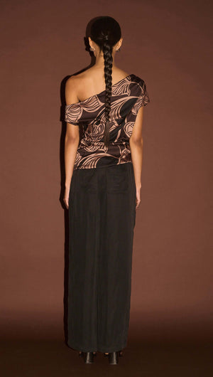 Abstract Leaf Print One Shoulder Top