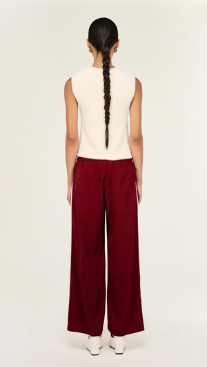 Red Silky Wide Leg Pant