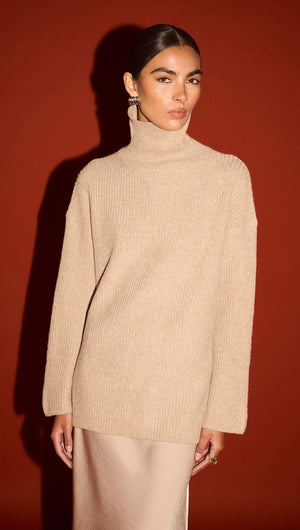 Oatmeal Roll Neck Oversized Knit Jumper