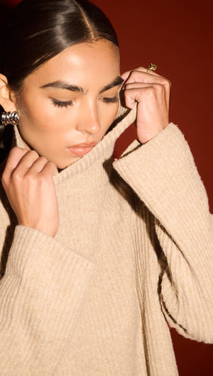 Oatmeal Roll Neck Oversized Knit Jumper