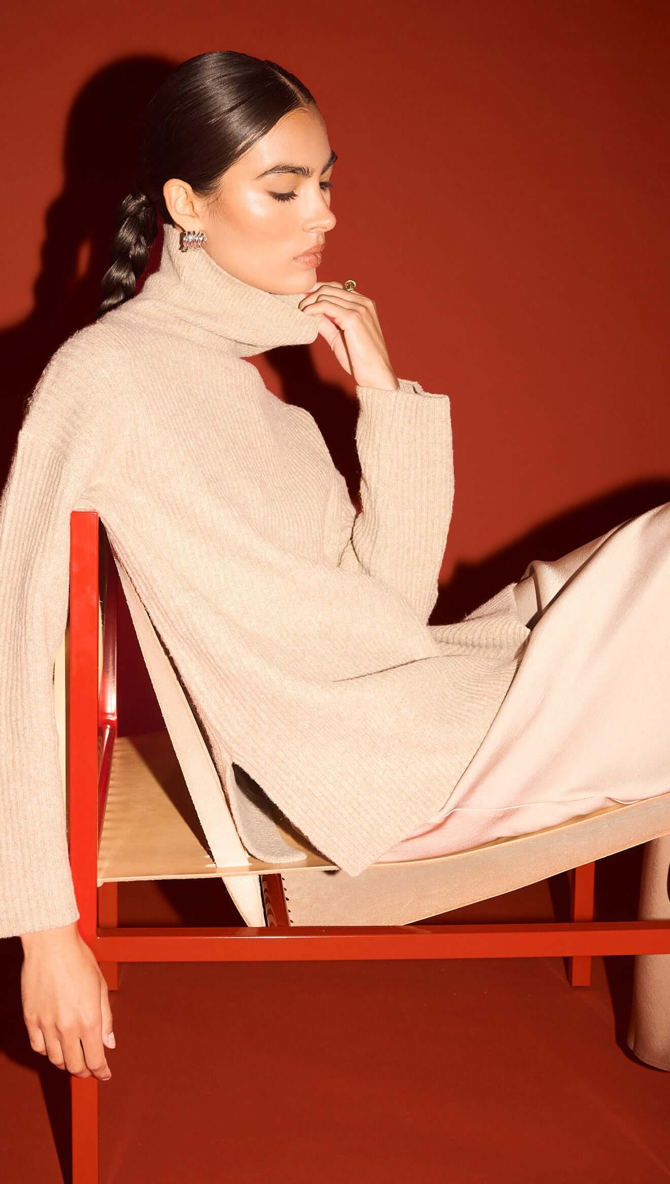 Oatmeal Roll Neck Oversized Knit Jumper