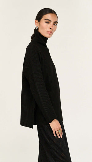 Black Roll Neck Oversized Knit Jumper