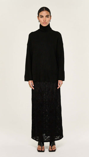 Black Roll Neck Oversized Knit Jumper