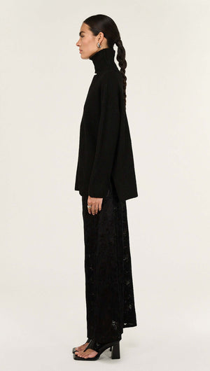 Black Roll Neck Oversized Knit Jumper