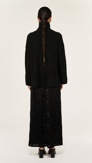 Black Roll Neck Oversized Knit Jumper