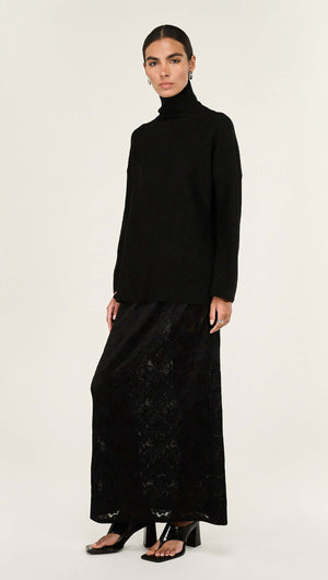 Black Roll Neck Oversized Knit Jumper