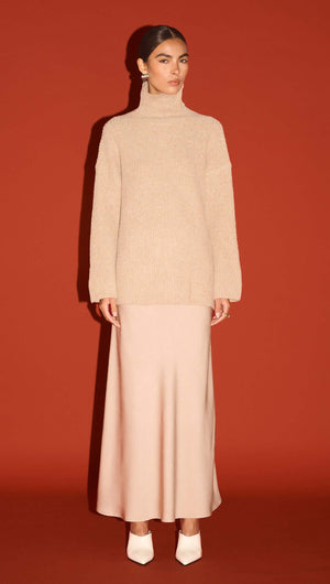 Oatmeal Roll Neck Oversized Knit Jumper