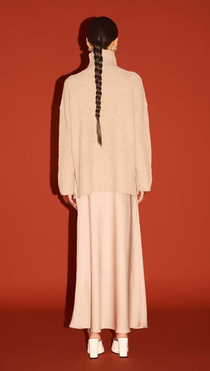 Oatmeal Roll Neck Oversized Knit Jumper
