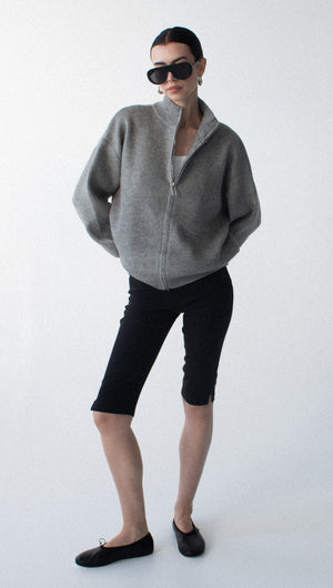 Soft Grey Oversized Zip Cardigan