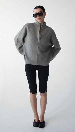 Soft Grey Oversized Zip Cardigan