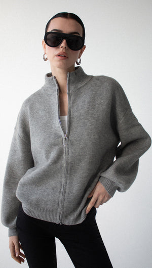 Soft Grey Oversized Zip Cardigan