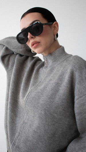 Soft Grey Oversized Zip Cardigan
