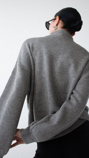 Soft Grey Oversized Zip Cardigan