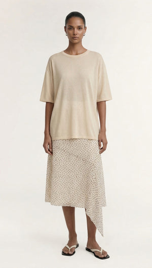 White Round Neck Oversized Knit Tee