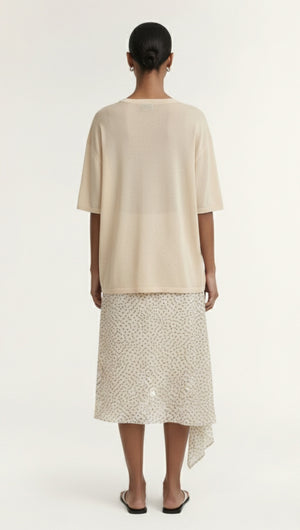 White Round Neck Oversized Knit Tee
