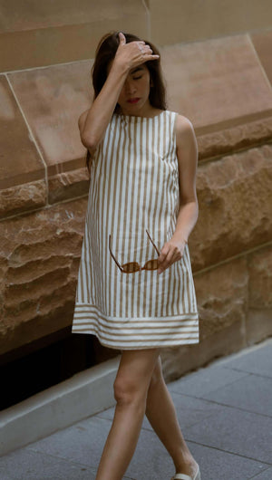 Cotton Stripe Mini Shirt Dress with a relaxed fit and low back