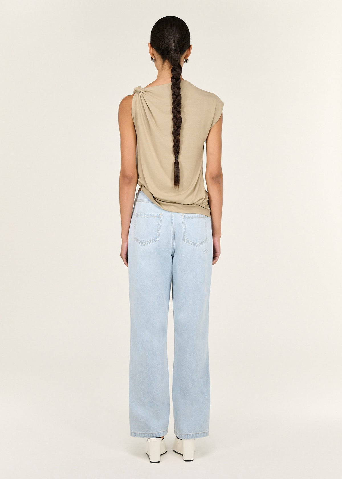 Back view of the Light Wash Straight Leg Denim Jeans, showing a high-rise waist and a straight leg silhouette.