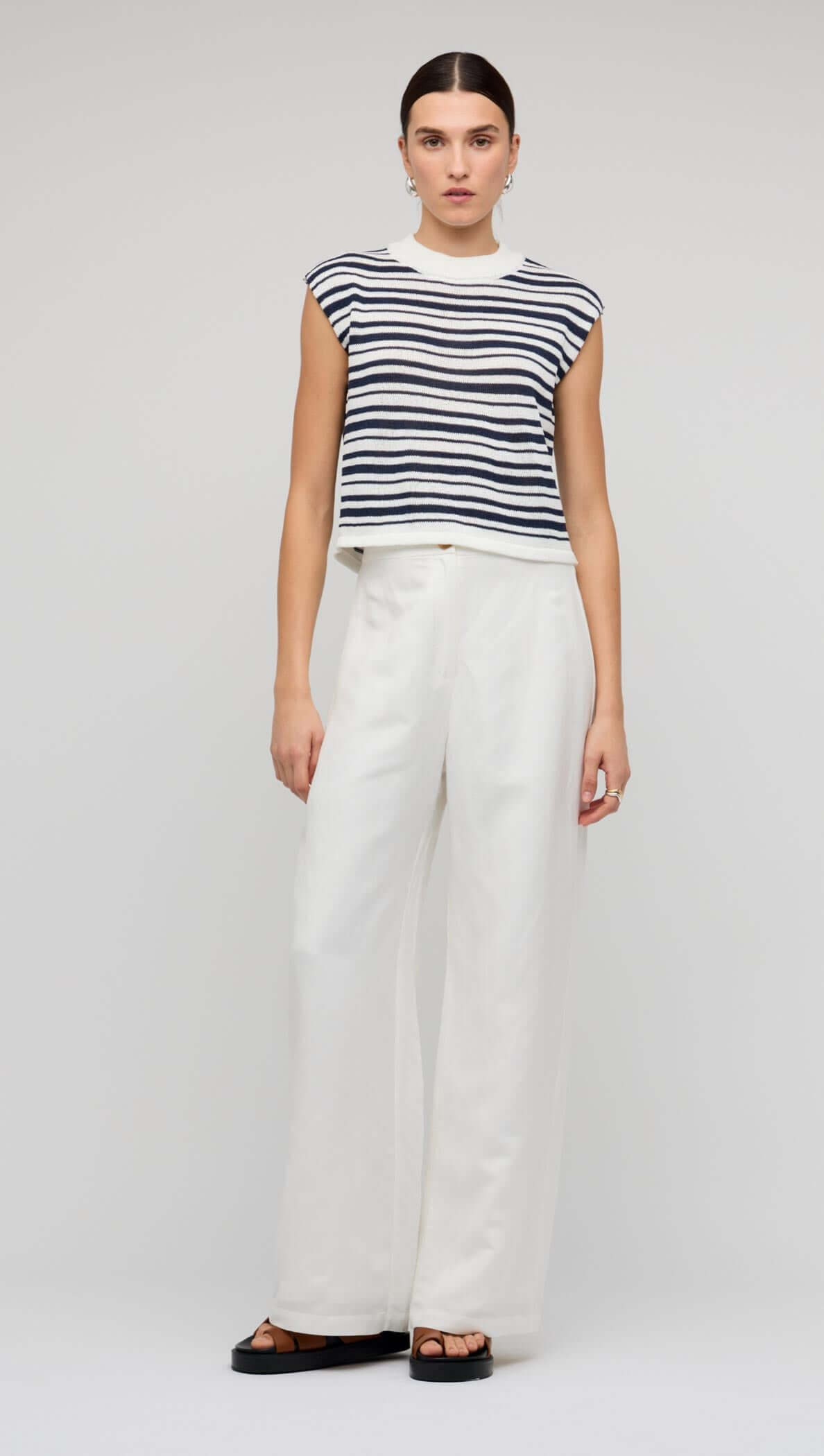 Navy & White Stripe Knit Tank Top by Staple the Label, featuring classic stripes and a relaxed fit.