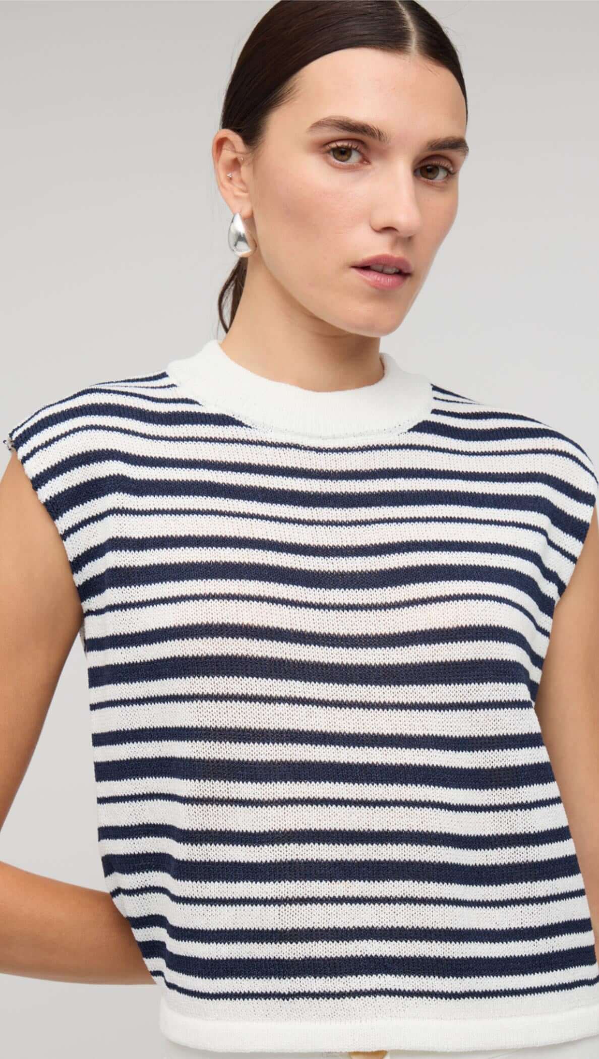 Navy & White Stripe Knit Tank Top by Staple the Label, featuring classic stripes and a relaxed fit.