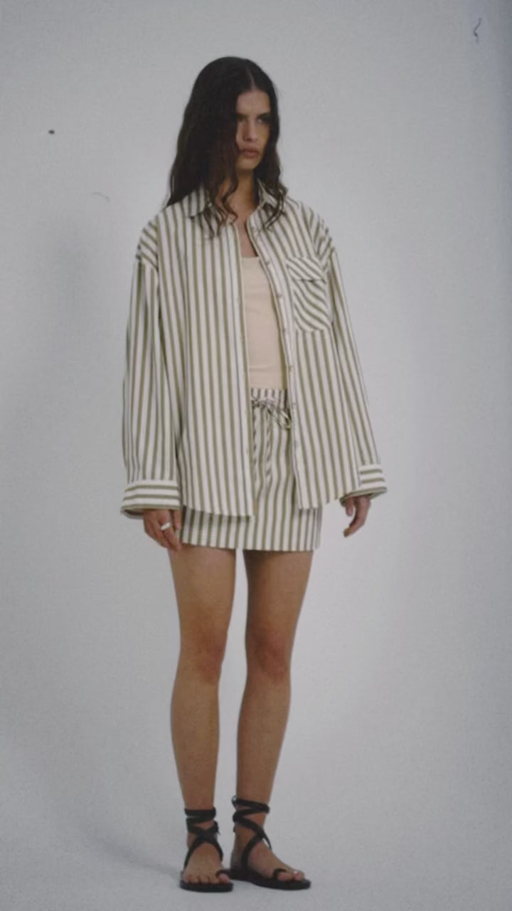 Cotton brown & White striped shirt and mini skirt set