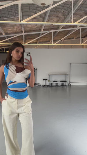 Blue Abstract Mesh Off-Shoulder Top - going out tops