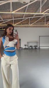 Blue Abstract Mesh Off-Shoulder Top - going out tops