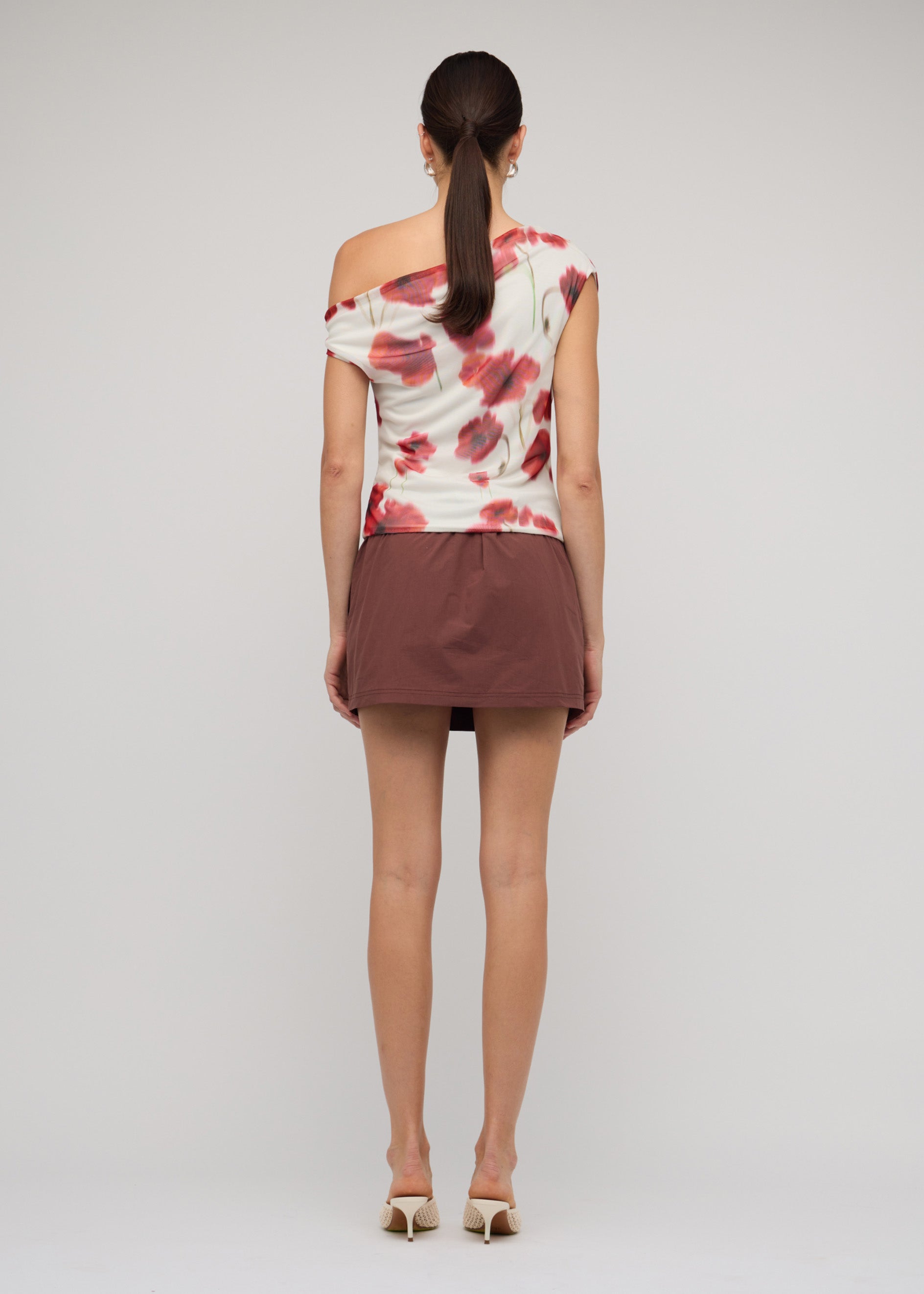 Red & White Poppy Print Off-Shoulder Mesh Top - The Lumi