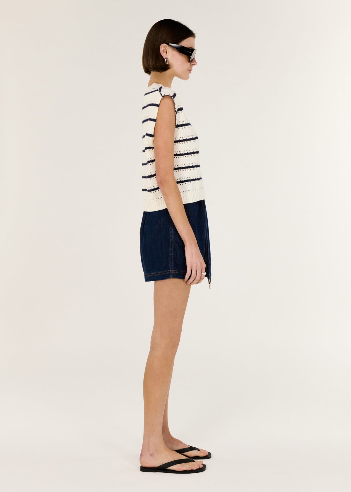 Side view of the Striped Cotton Blend Knit Tank, showing a softly structured silhouette.